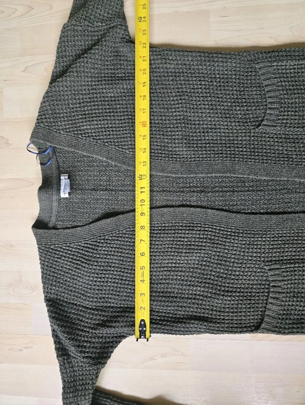 Cupcakes And Cashmere Long Dark Green Open Front Waffle Knit Cardigan Size Small